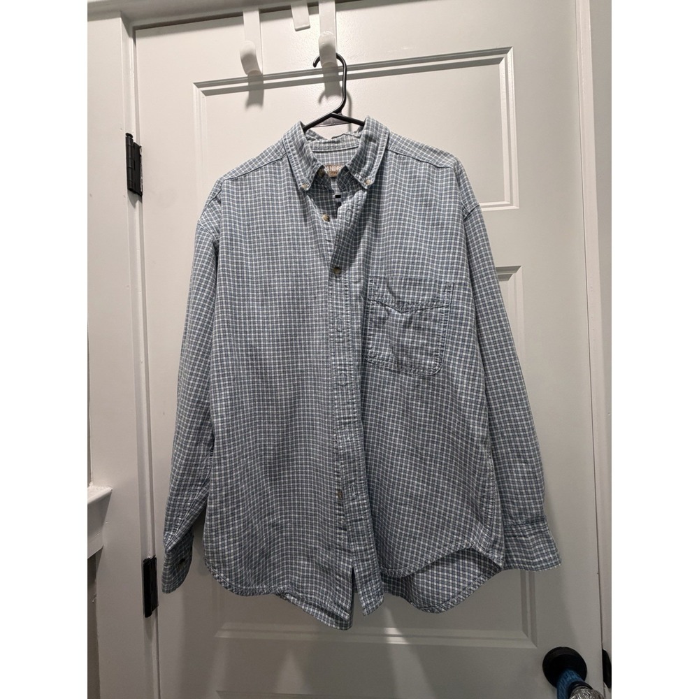 Vintage Landrover Thom McAn Dad Style Shirt Mens Medium M Blue Plaid Y2K